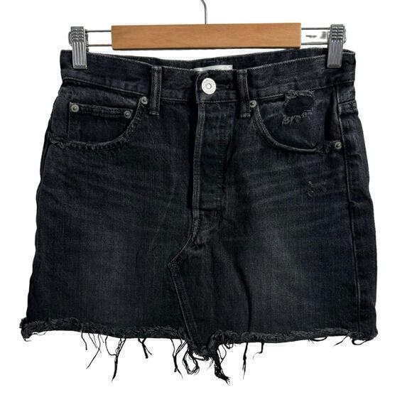 Moussy Vintage Distressed Button Fly Denim‎ black Mini Skirt Size 26 / 2 - Picture 1 of 8